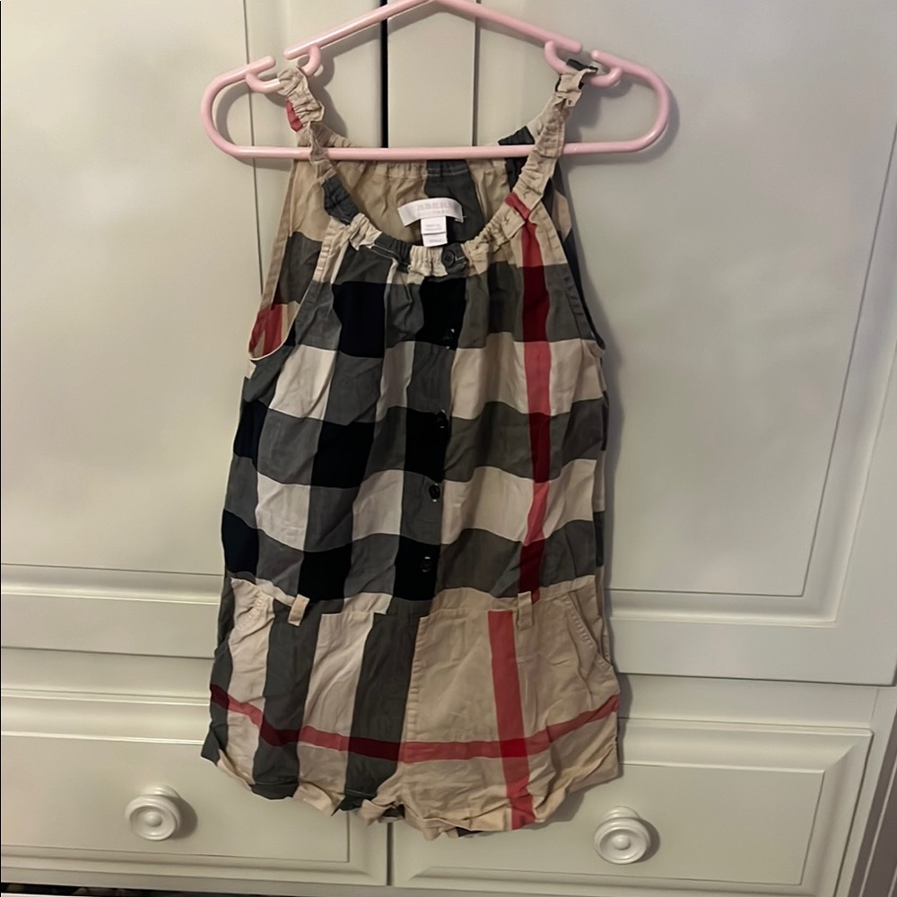 Burberry Kids Dress in Beige, Black, and Red Check